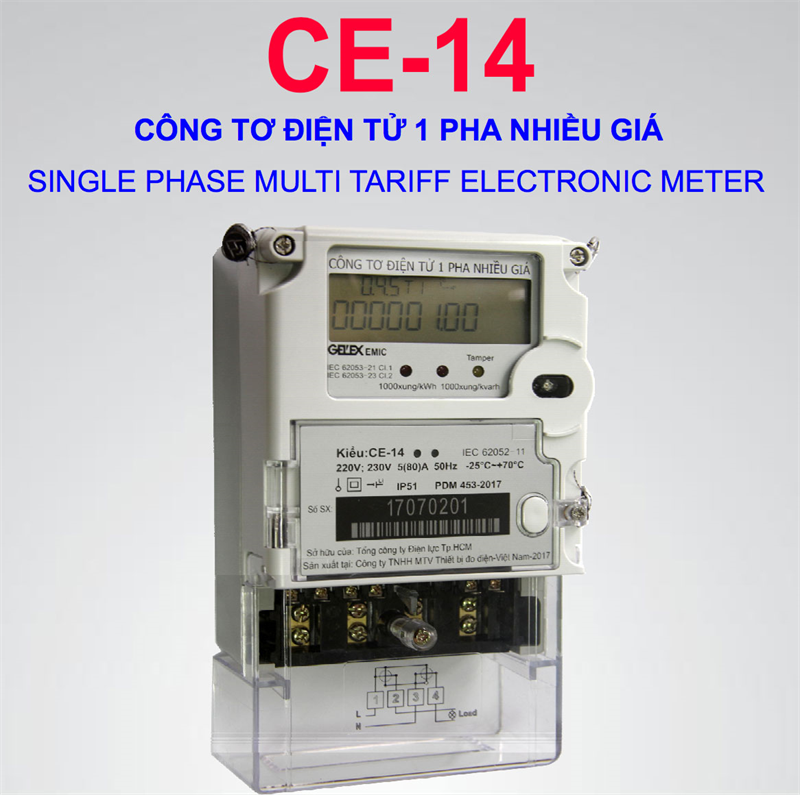 Công tơ điện tử 1 pha nhiều biểu giá CE-14